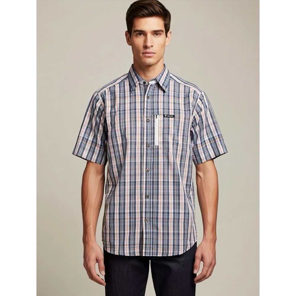 Mens Columbia Sportsware short sleeve button Shirt XLT  Blue & Orange Zip Pocket